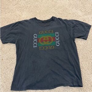 Gucci Vintage Black Tee with Multicolor Logo